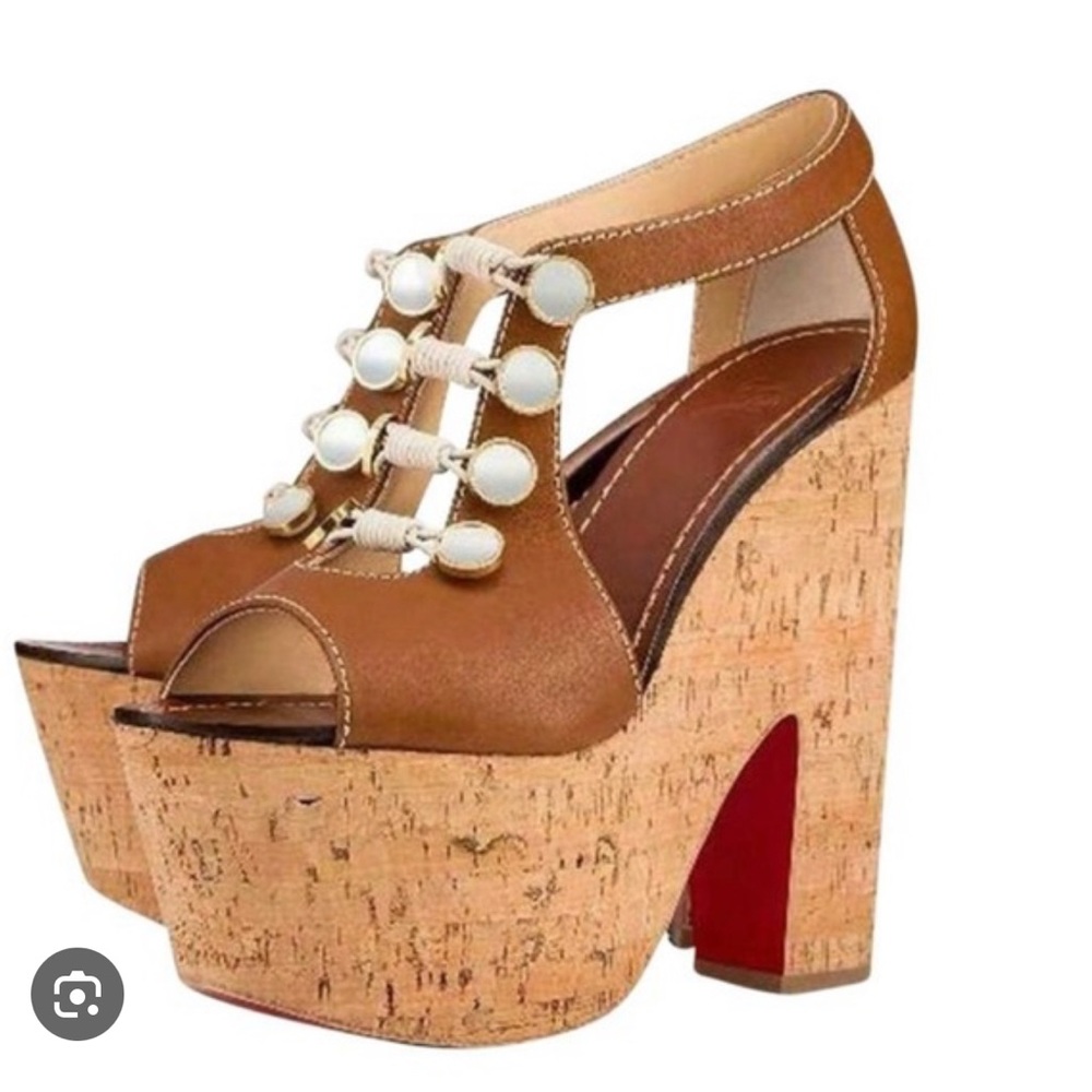 Christian Louboutin Ordonanette 160 Brown/Tan with Cork Platform New 38